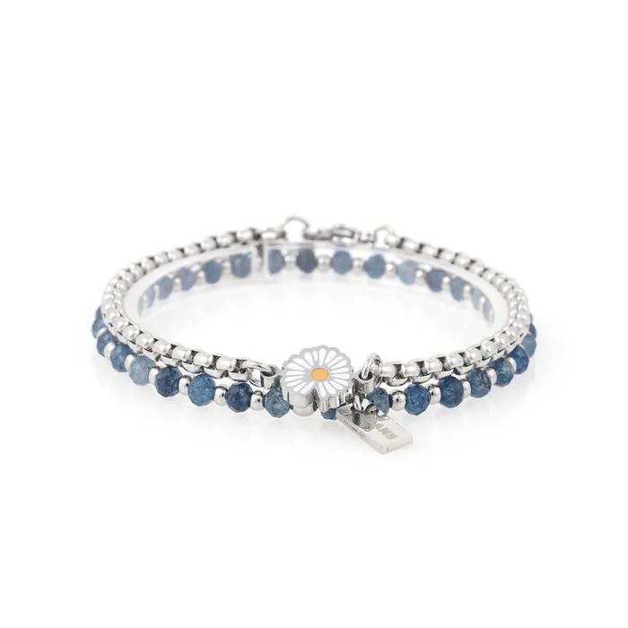 Deep Blue Rondel Cut 685 Double Face Daisy 1138 Bracelet Set (C2403-SE370_BL)