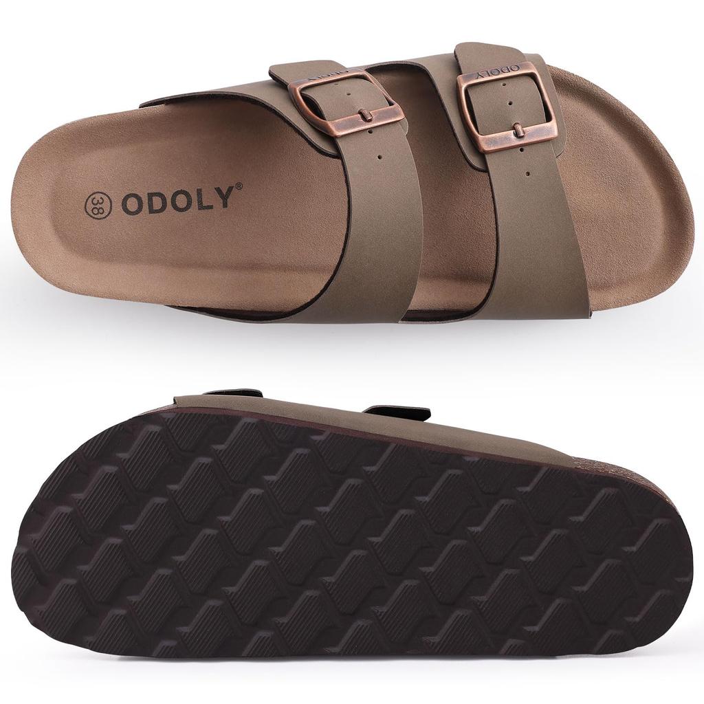 Fashion Comwarm Men's Cork Footbed Slides Sandals Arch Support Summer Outdoor Sandals with Adjustable Buckle Leisure Men Leather Slides