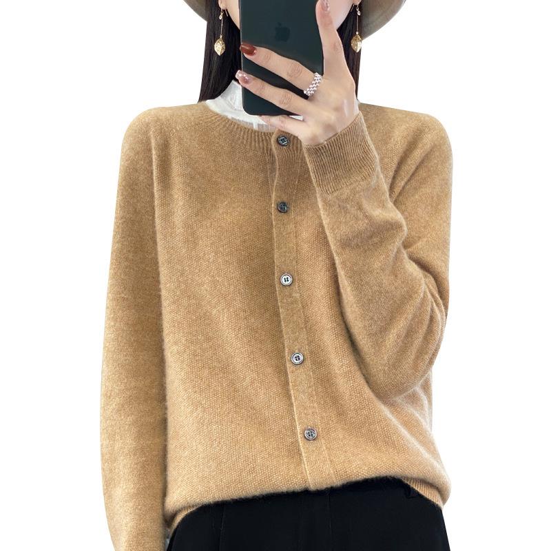 Women's Loose Cashmere Wool Cardigan – Autumn/Winter Osmanthus Stitch Knit Top