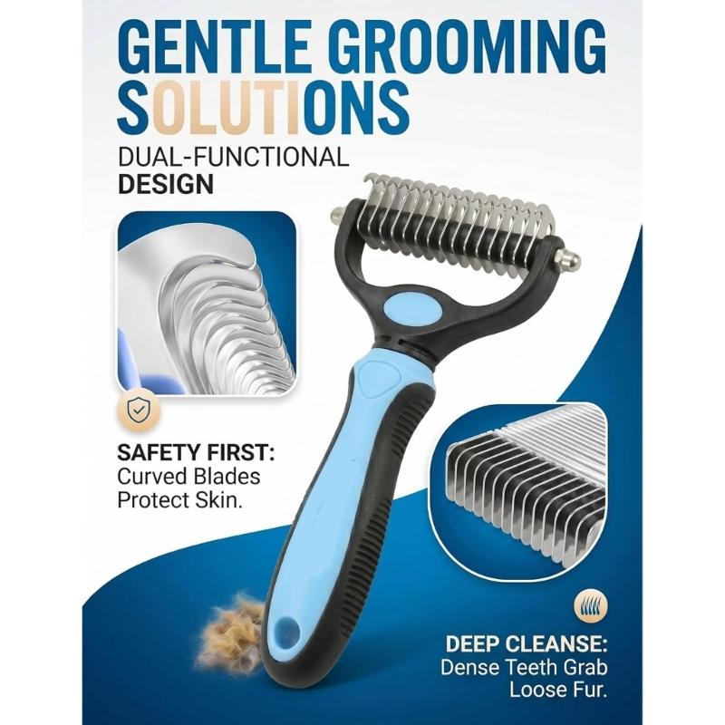 Massage Feature Pet Grooming Tool Deshedding Brush for Dog Cats Double Side Design Hair Remover Comfort Experience Knot Remover