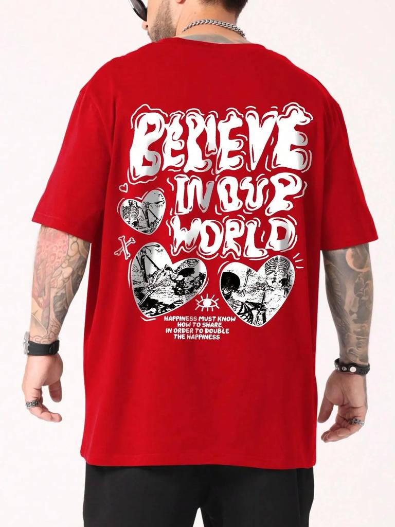 Believe Inovr World Street Letter Graphic Clothing Men High Quality T-Shirt Summer Cotton T-Shirts Hip Hop Street Loose Tops