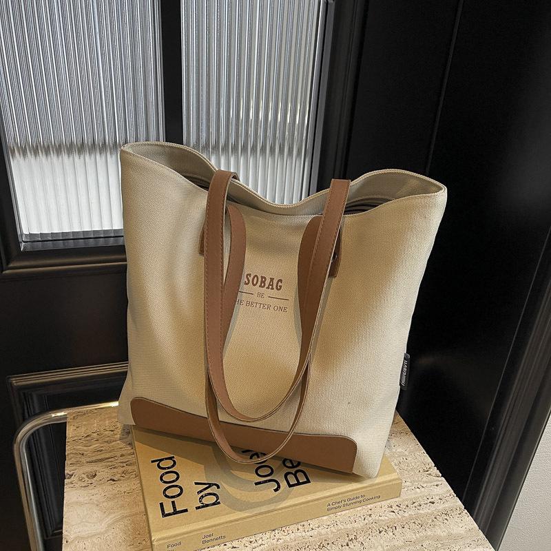 Original design simple high-end commuter canvas tote literary and casual versatile student portable shoulder bag