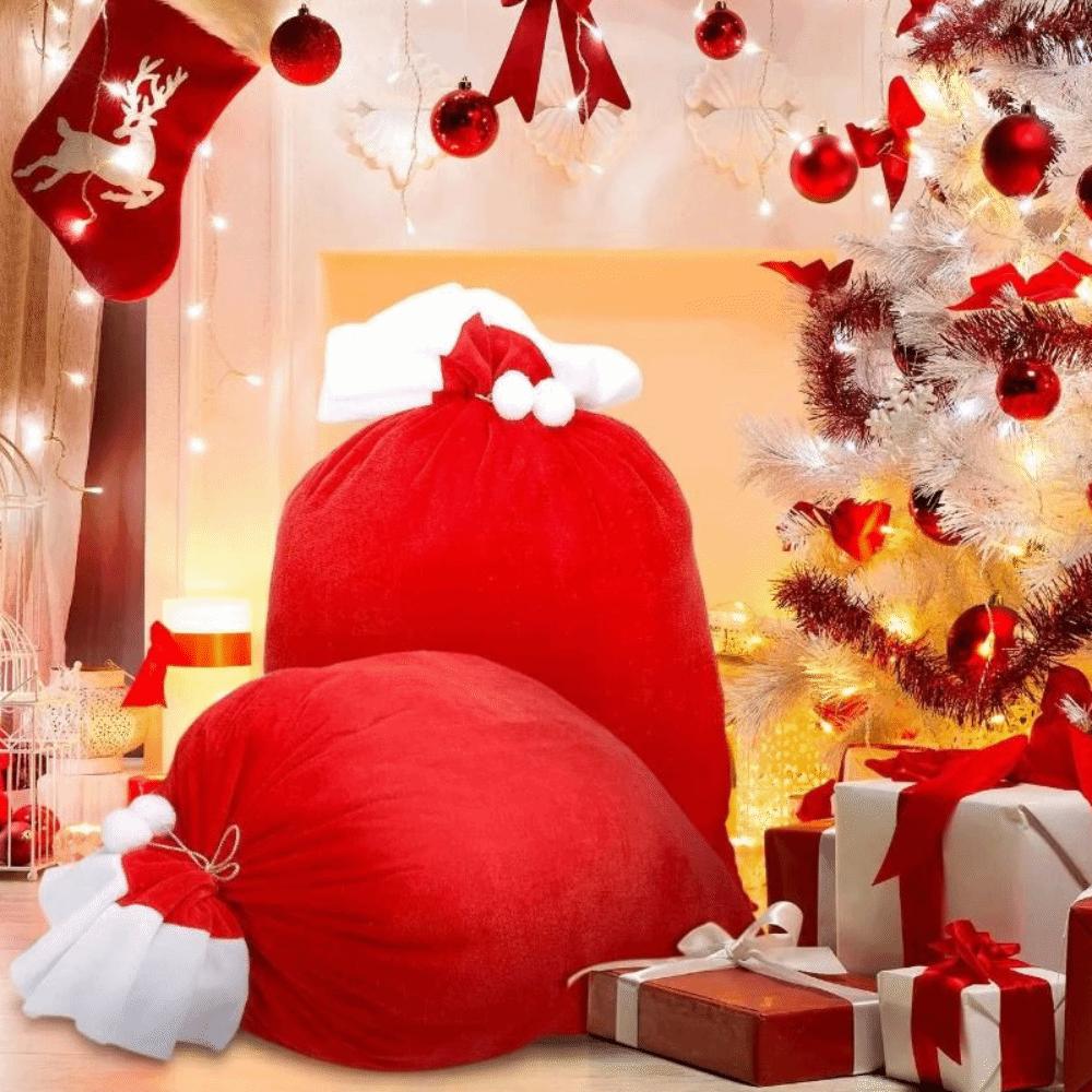 Red Extra Large Christmas Bag Creative Plush Storage Pouch Xmas Decoration Candy Bag  Christmas Eve