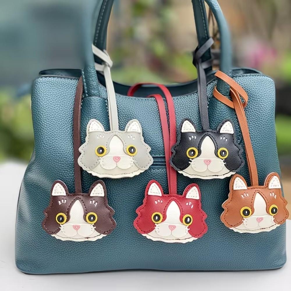 Doll Kitten Cat Leather Keychain Leather Animal Bag Hanging Cat Leather Pendant  Outdoor