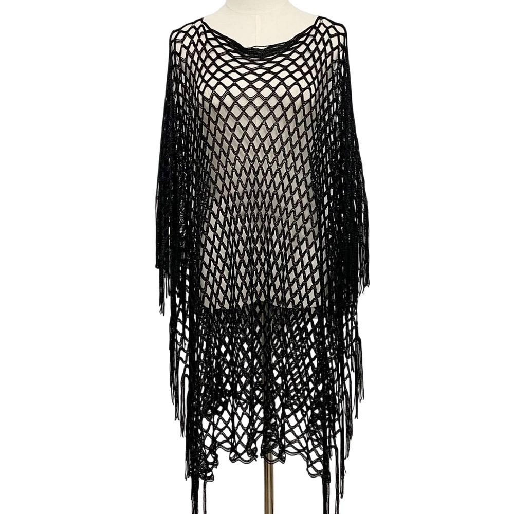 Knitted Shawl Jacket Gold Silver Wire Mesh Poncho Simple Design Cover Up  Vacation