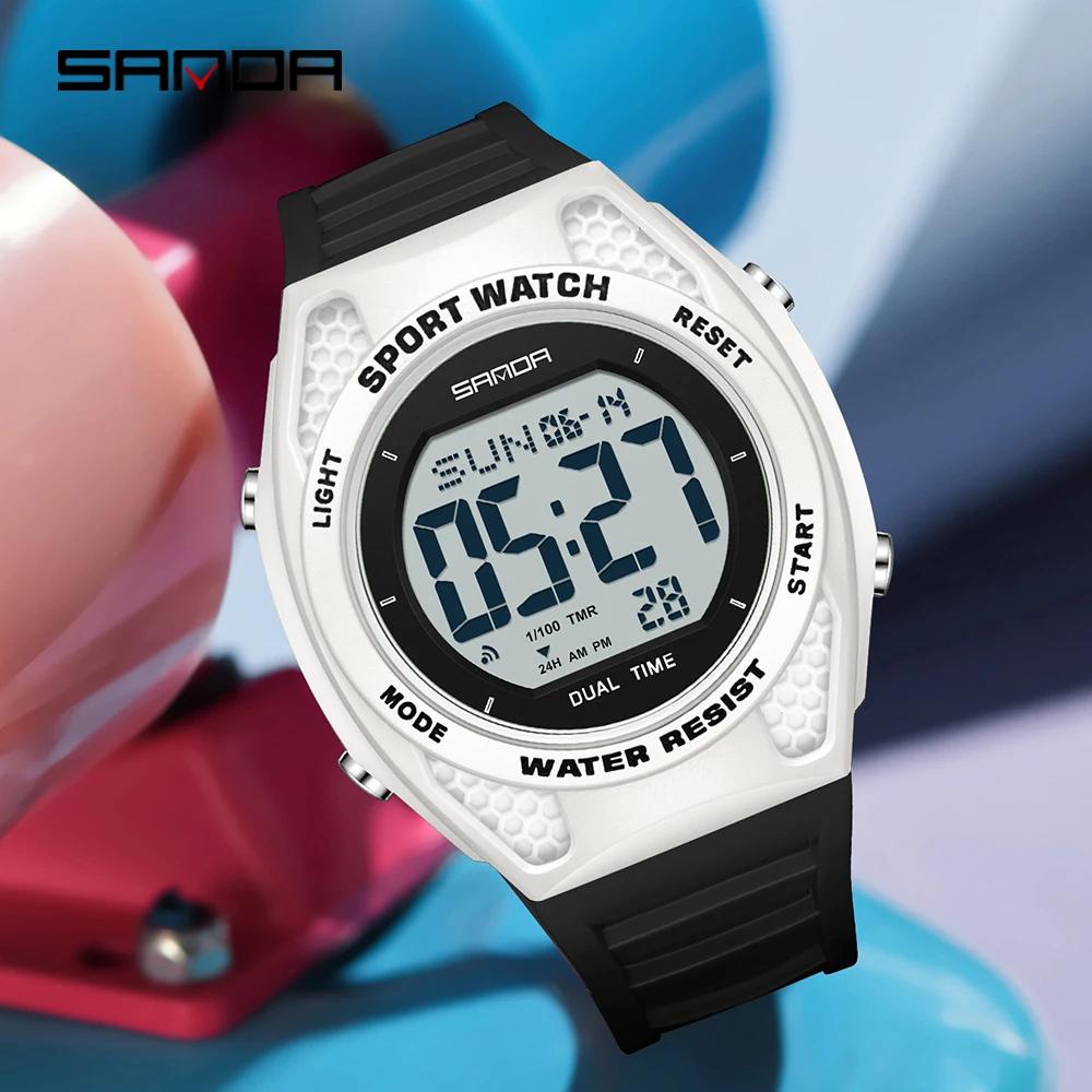 SANDA 2224 Fashion Men's Electronic Watch LED Display Student Night Light Alarm Clock Sports Waterproof Digital Watch