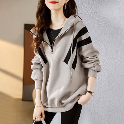 Lässiges Sweatshirt im Lazy-Style mit lockeren Schultern und Reißverschluss-Design