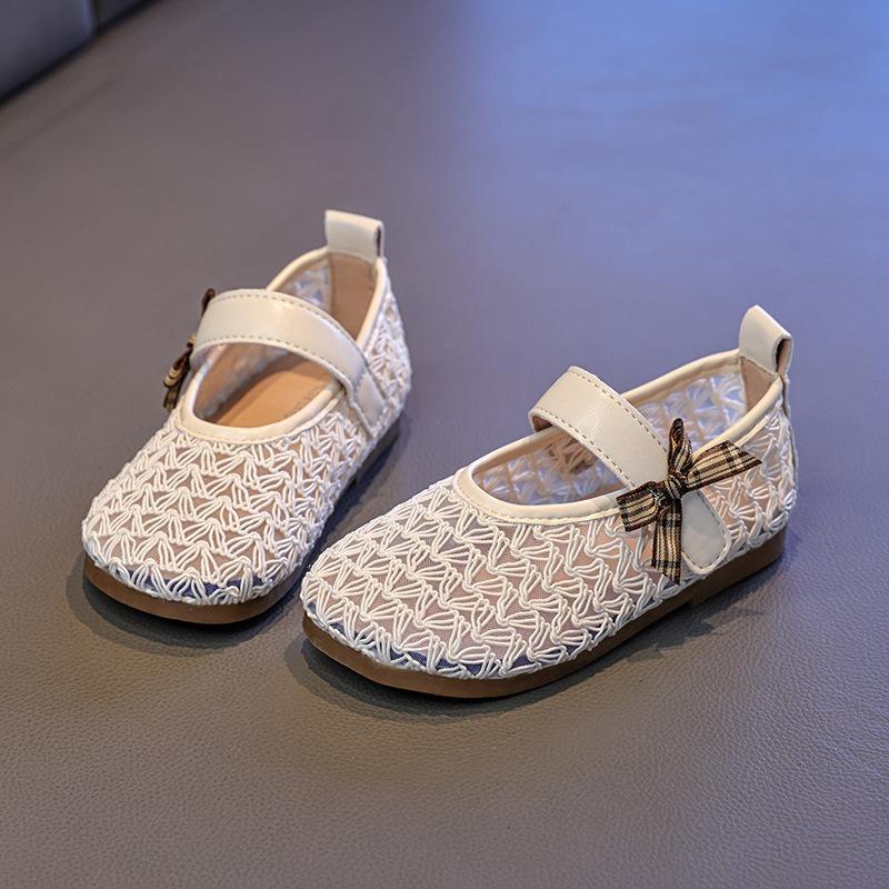 Girls' Princess Shoes Soft-Sole Non-Slip Leather Shoes, Breathable Mesh Hollow-Out Casual Shoes for Toddlers