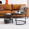 Coffee Table Set of 2 Round, Industrial Side Table with Metal Frame & Wood Top, Nesting Sofa Tables with Storage Bag, Space-Saving for Living Room