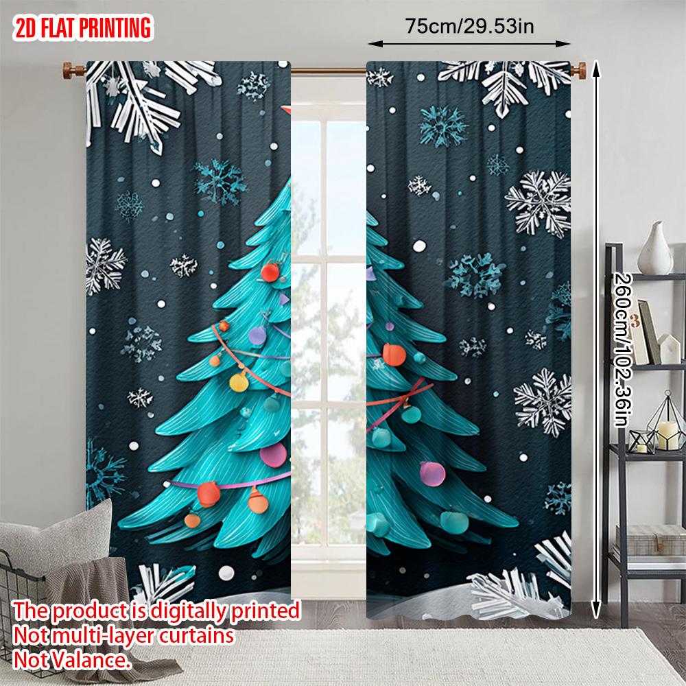 2pcs   plane printing Curtains Vibrant Snowflake & Christmas Tree Polyester Woven (without rod) Holiday for Bedroom & Living