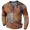 Felpe da Uomo Vintage Patchwork Stampa 3D Manica Lunga Collo Henley Top Oversize Abbigliamento Uomo Pullover
