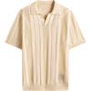 Mens Vertical Hollow Knit Short Sleeve Lapel V Neck Polo Shirt