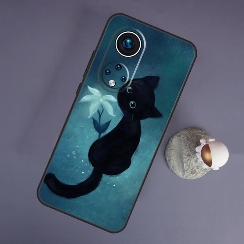 Black Cat Cartoon Cute For Huawei Honor Magic 5 Lite 70 50 X8 X9 a P20 P30 P40 P50 P60 Pro P Smart Nova 9 5T Case