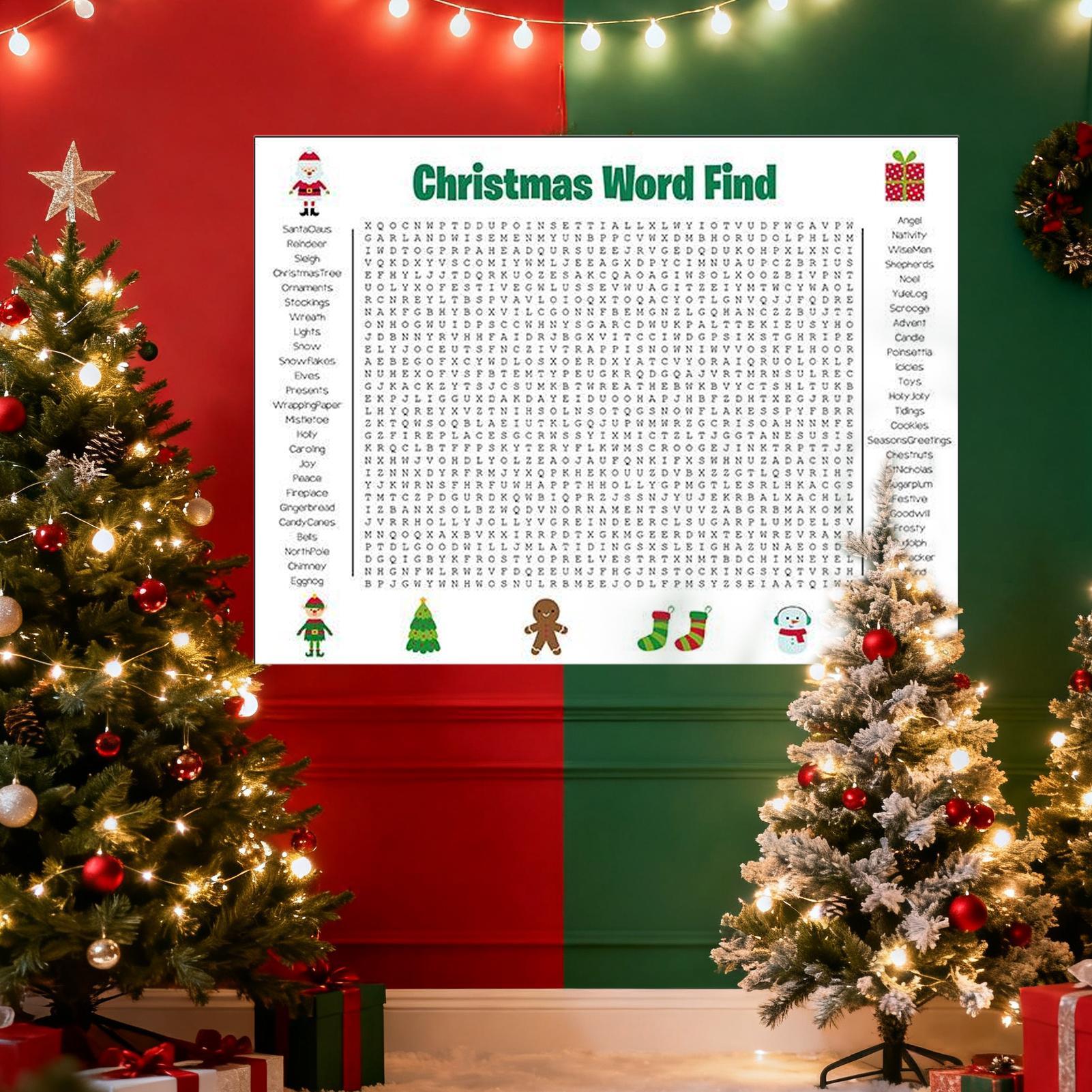 Рождественский плакат-поиск слов Рождественский плакат для настенной игры Праздничное веселье Семейное занятие Игра для рождественской вечеринки Гигантский плакат-поиск слов