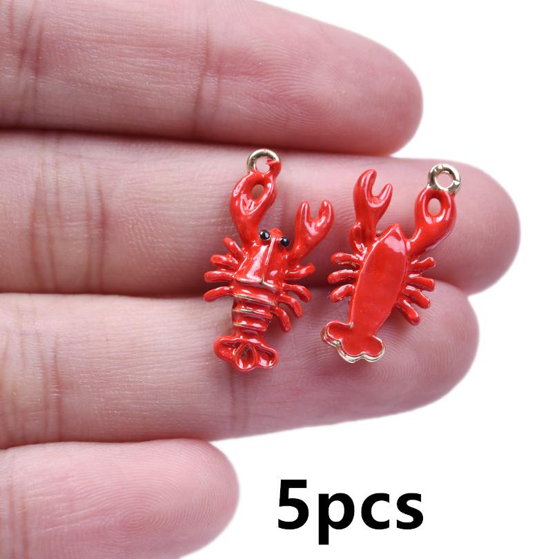 2/5pcs Red Crab/Lobster Charms For Jewelry Making Supplies Ocean Animal Pendants Glass/Enamel DIY Earrings Keychain Beach Charm