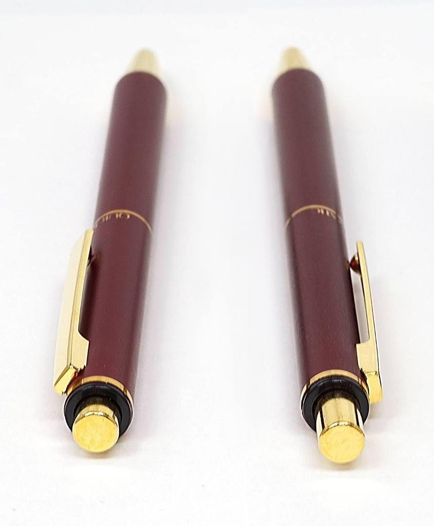 Brown recycled cowhide A4 book and notebook cover with metal NQ25 standard size metal straight knock and double anodized ring ballpoint pen red