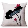 Chinese Style Vintage Ink Painting Lotus Pattern Throw Pillow Cover Classical Luxury Cushion Cover Sofa Decoration Pillowcase