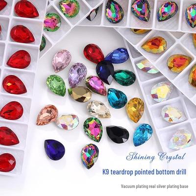 High-Grade K9 Teardrop Rhinestone DIY Jewelry Accessory - Silver-Plated Base with Irregular Crystal Glass Drill, Pointed Bottom