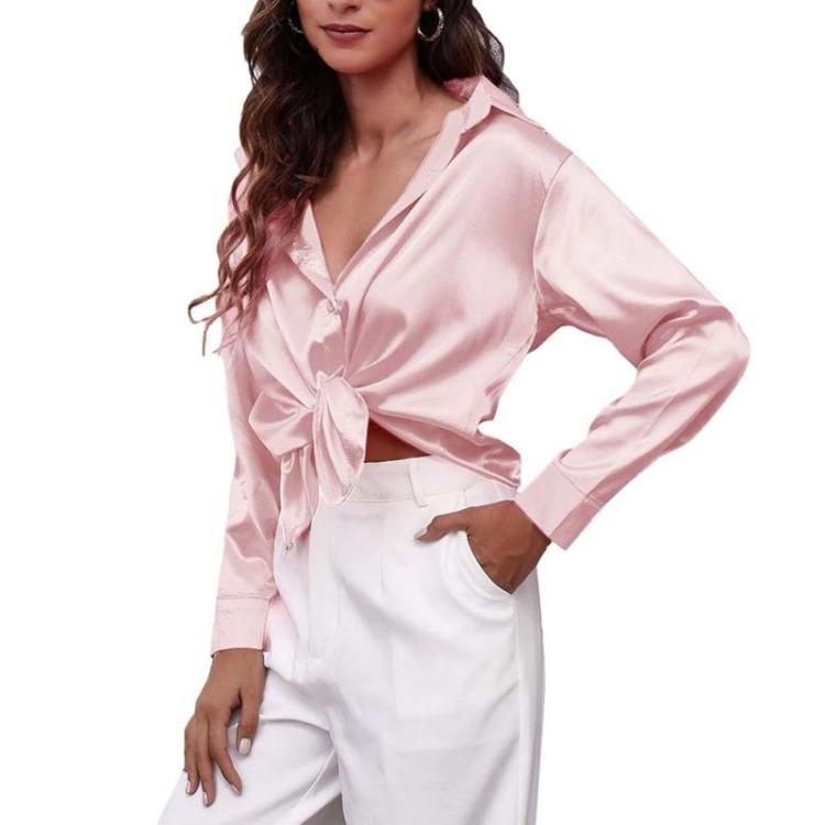Langarm-Satinbluse für Damen Büro Elegantes Hemd