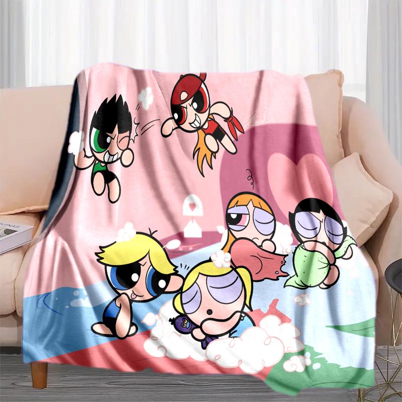 1PC The Powerpuff Girls printed blanket, all season lightweight home office outdoor nap multifunctional blanket A2