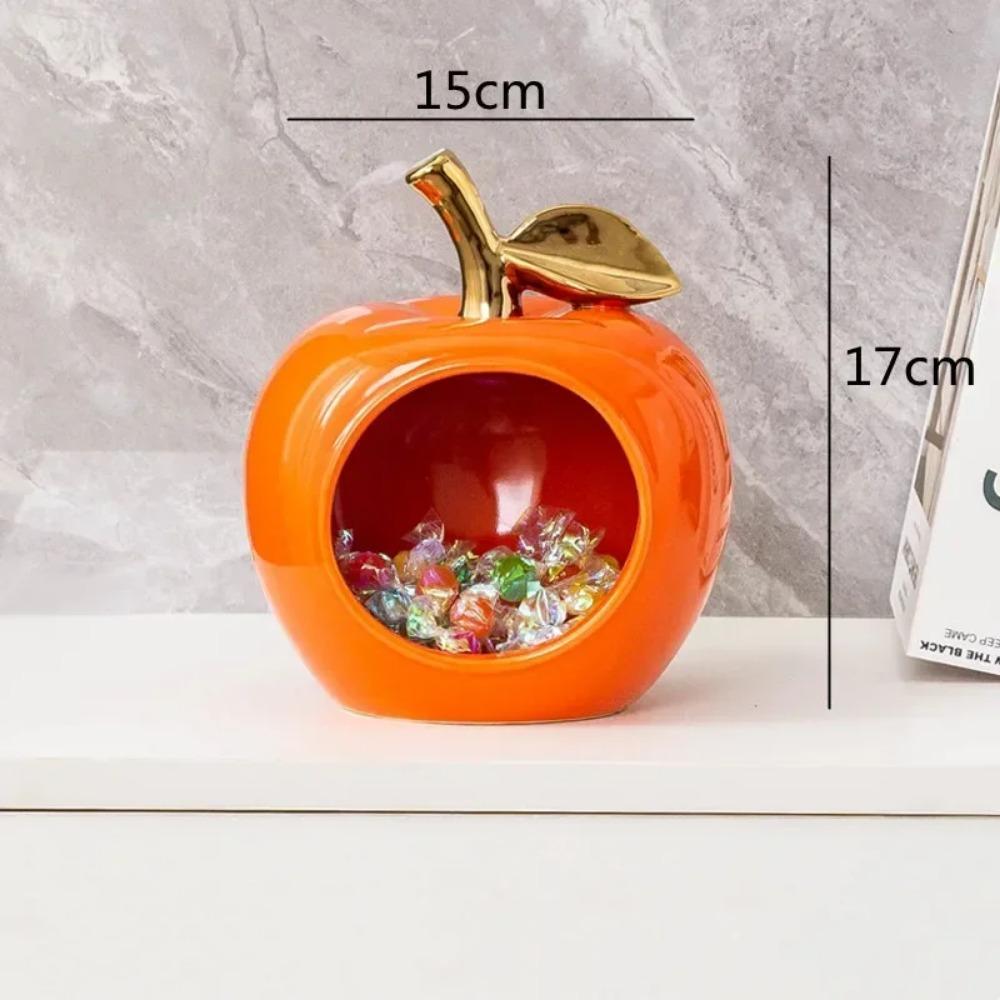 Simulated Apple Hollow Golden Ceramic Art Crafts Desktop Storage Ornaments Candy Jar Storage Box Golden Apple Home Furnishings