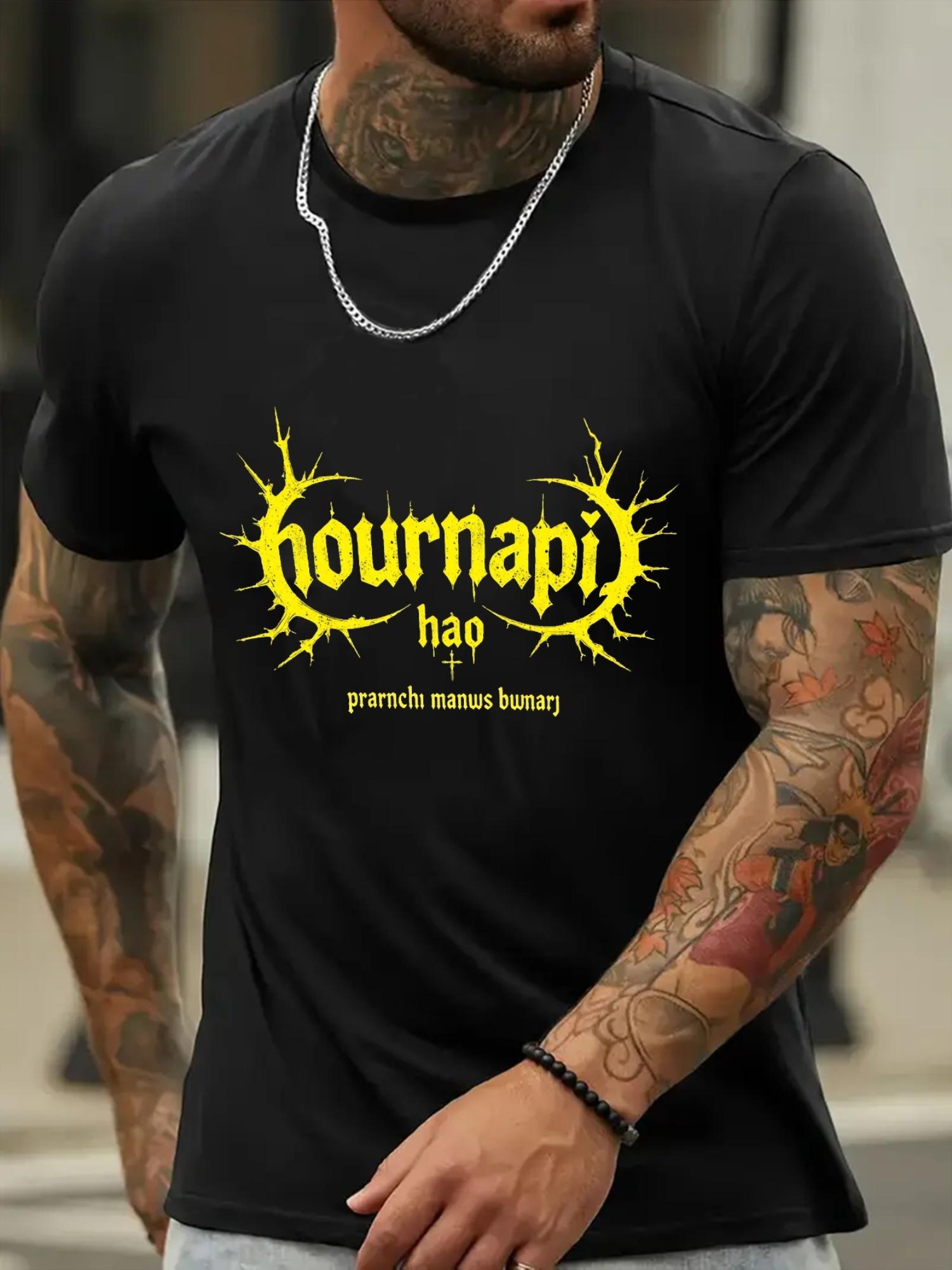 63013 Cotton Blend T-shirt - Summer Casual Sports Tee with Bold Hournapi Print XXXXL
