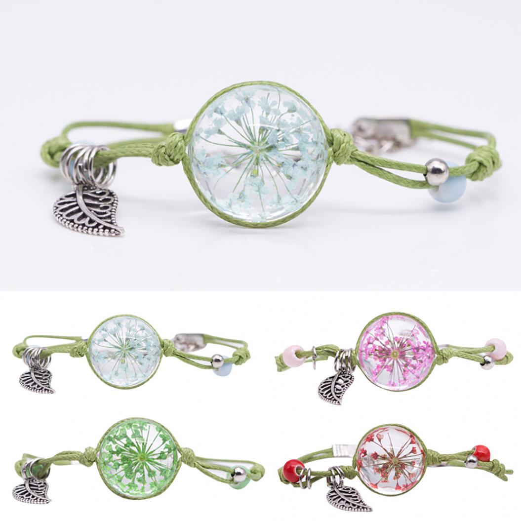 

Женщины плетут веревку сушеный цветок стеклянный шар лист бисера браслет ювелирные изделия