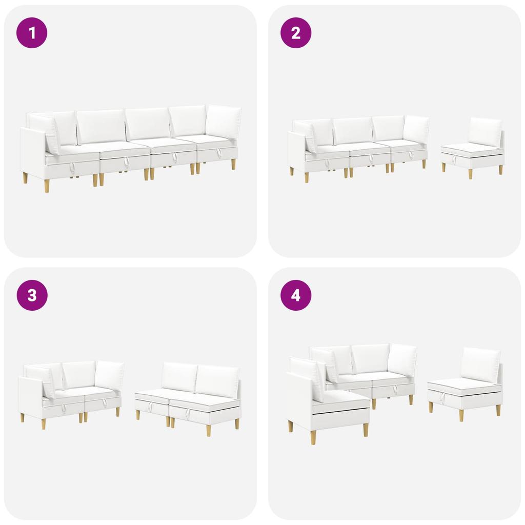 Modular Sofa Set with Storage Space 4 Pcs White Fabric