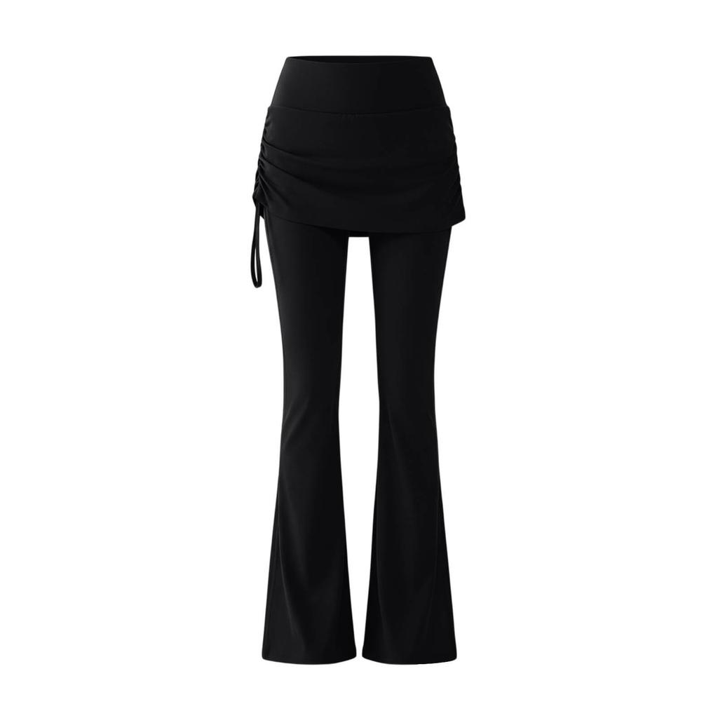 Damen High Waist Schlag-Yogahose mit Rock-Überlage Dehnbare Weitbeinige Hose für Freizeit-Fitnessaktivitäten