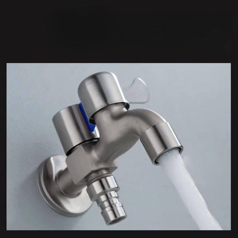 TLXT Brushed Stainless Steel Double Outlet Washing Machine Faucet