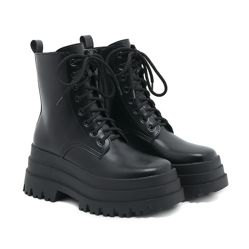 

Женские ботинки осень и зима трехслойная утолщенная подошва круглый носок пэчворк ретро крутые на толстой подошве ботинки Мартин 41 чёрный