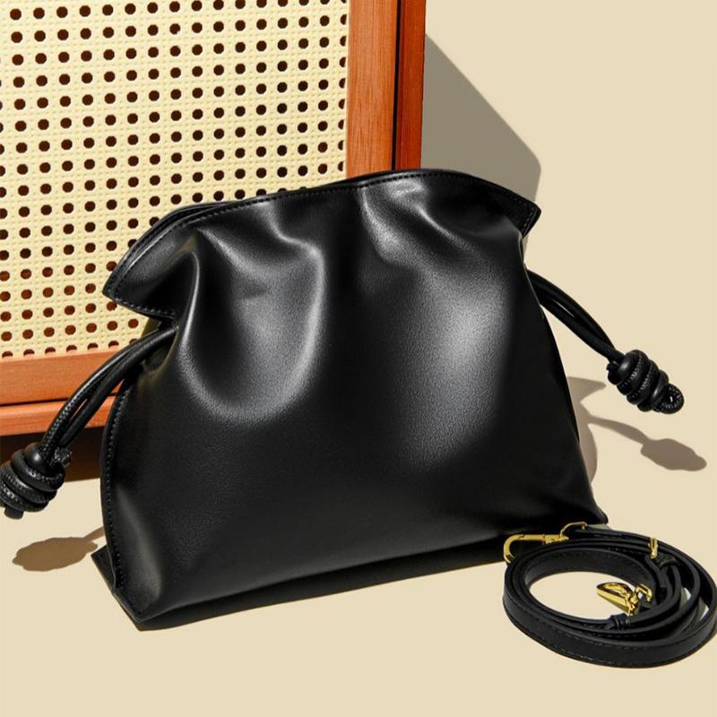 New Luxury Brand Drawstring Handbag Orange High-end Soft High Quality Messenger Bag Exquisite Smooth Shiny Black Shoulder Bag