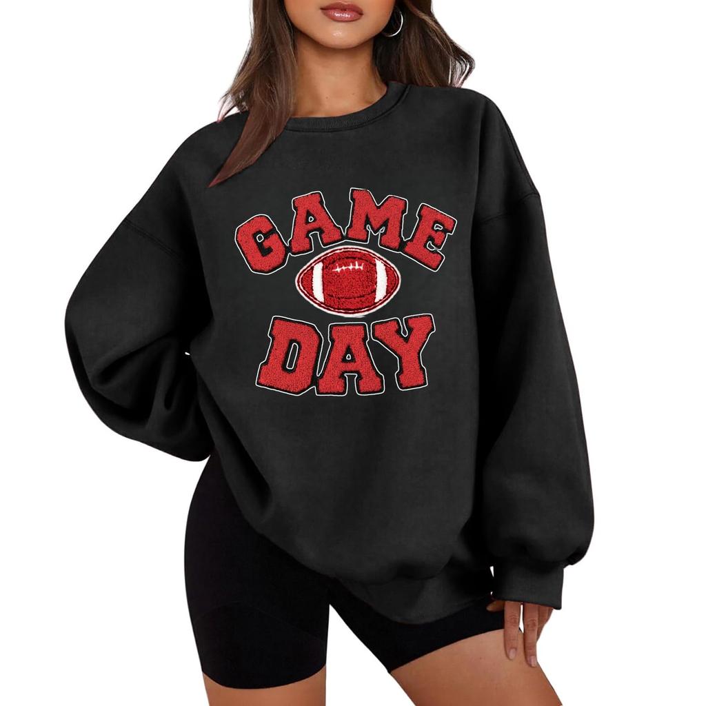 Women's Crewneck Sweatshirt with Letter Print, Long Sleeve Loose Fit Casual Pullover Top