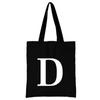 Women's Black Shopping Bag Casual Large-capacity White Letters Initial Name Pattern Printing Series Canvas Shoulder Bag Reusable