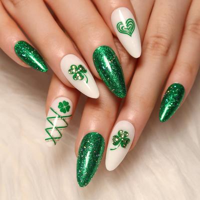 Nagelpads St. St. Patrick's Day Kleeblatt Grün Glitzer Liebe Nagelpads Abnehmbare Nägel