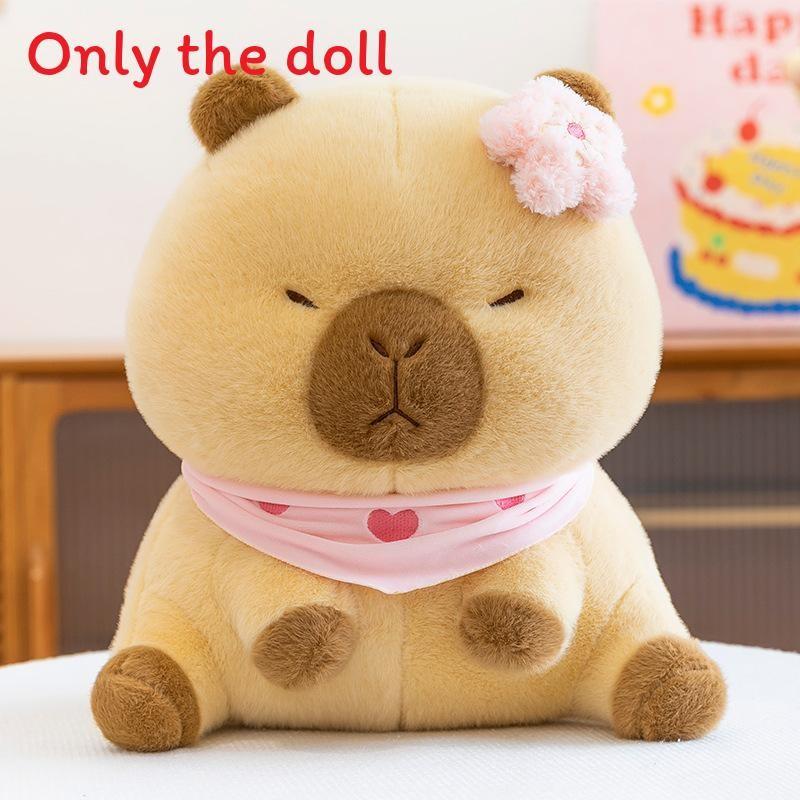 Cute Cherry Blossom Orange Capybara With Scarf Cartoon Animal Doll Plush