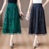 Damen Frühling/Sommer Schwarzer Jacquard A-Linien-Rock: Retro High Waist Schlankmachend für Mütter mittleren Alters