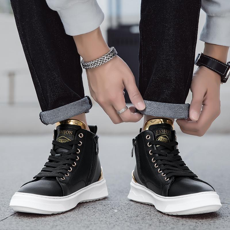 Fashion Fashion Men's Casual Leather High Top Shoes Simple Male Ankle Boots Lace-up Ventilate Motorcycle Boots Leisure Walk Basic Shoes