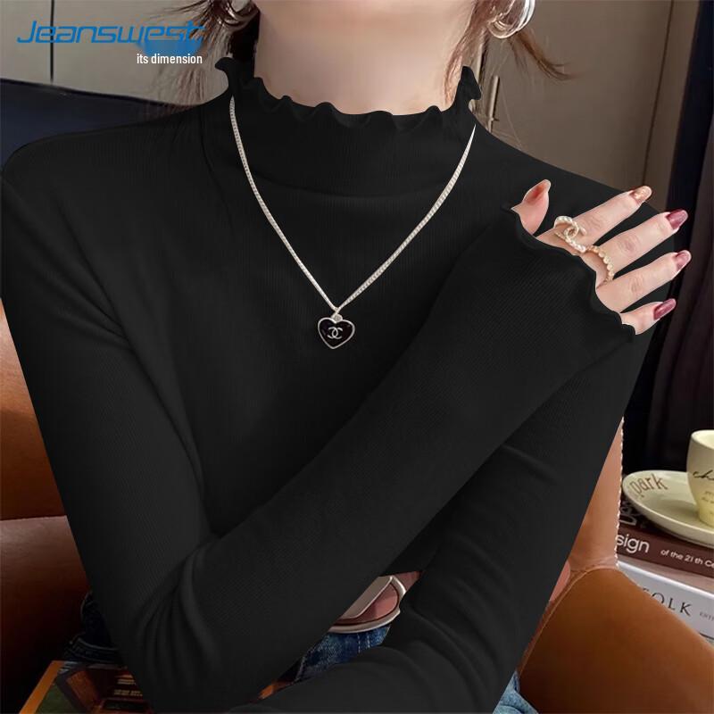 Jeanswest Women s Stand Collar Ruffle Long Sleeve T-Shirt L