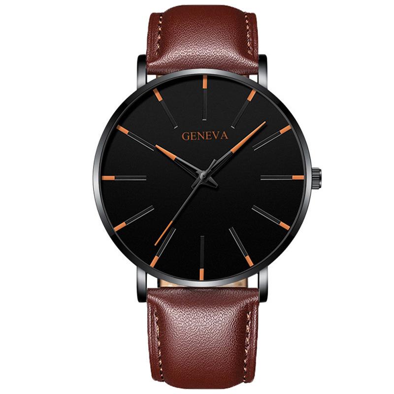 Geneva Fashion Men'S Leather Quartz Watch Casual Business Men'S Watch Slim Watch