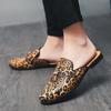 Men's leather slippers heelless large size bag head half slippers men's European station one pedal lazy shoes men's leopard print