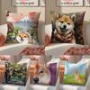 Shiba Inu Cushion Cover Linen Pillowcase Cover Soft Decor For Sofa Home Room