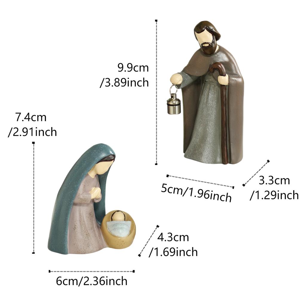 2-pCS Christmas Nativity Scene Ornament, Luminous Handheld Lamp, Rotary Switch, Resin Crafts
