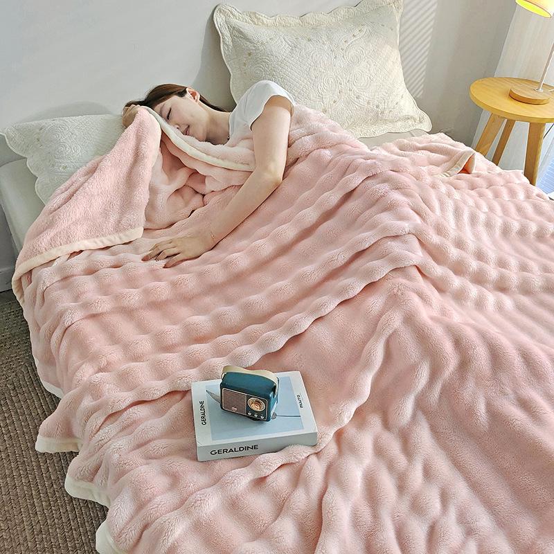 Double-Sided Thickened Fleece Blanket - Rabbit Hair & Coral Fleece Nap Blanket