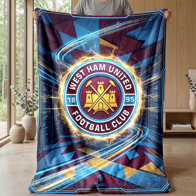 Coperta in Flanella con Stampa West Ham United, Morbida Calda Leggera Coperta da Divano Letto Campeggio