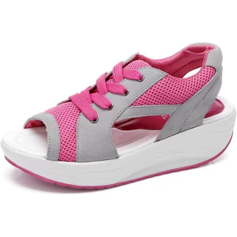 

Женские сандалии-маффины со шнуровкой и вырезом, повседневные босоножки на платформе с открытым носком, удобная летняя спортивная обувь 43 розовый