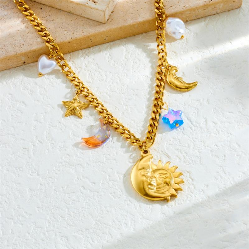 Ocean Style Starfish Shell Pendant Handmade Necklace for Women Summer Vacation Stainless Steel Jewelry Waterproof