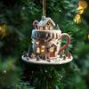 Coffee Cup Christmas Tree Ornaments 2D Acrylic Winter Snow House Hot Chocolate Mug Shape Hanging Decoration for Tree Decor