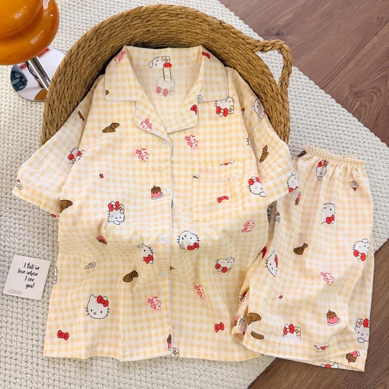 Summer New Pajamas Women's Short-sleeved Shorts Thin Cloud Cotton Cartoon Cute Large Size Korean Version Loungewear