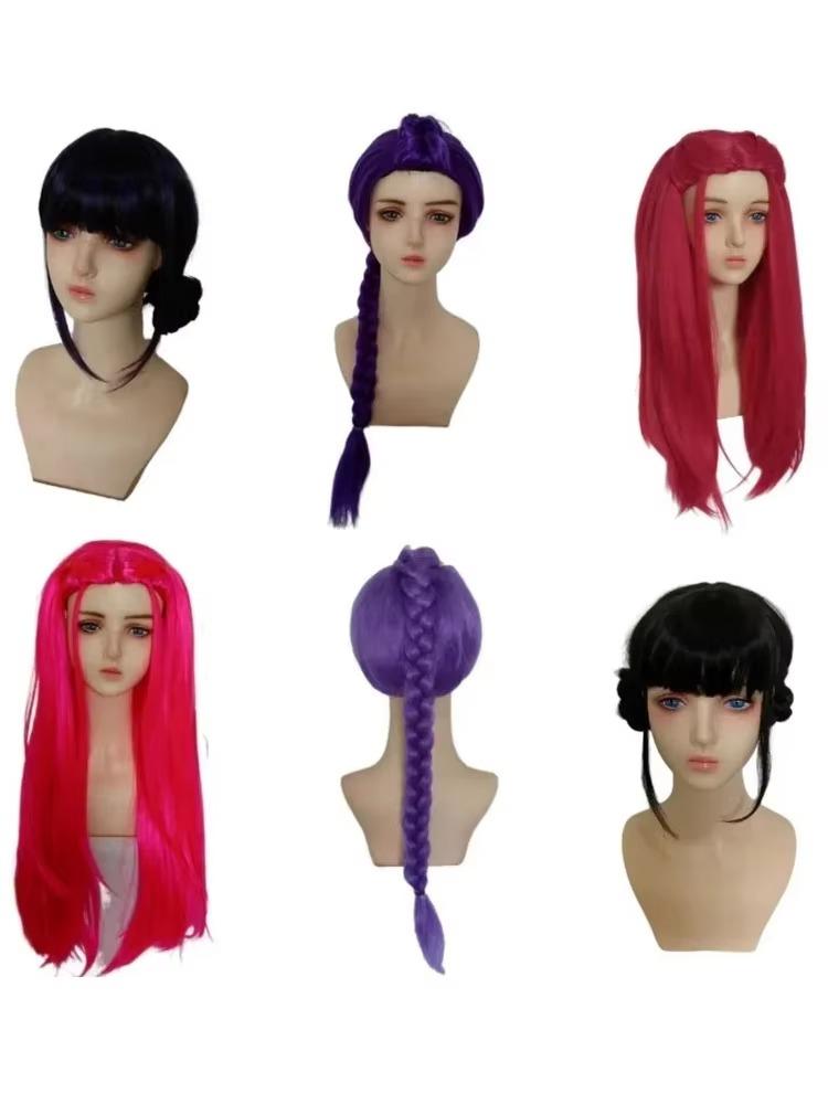 Anime Long Purple Braiding Hair Extension Ponytail Wig Cosplay Halloween Golden Costume Pink Black Bun Synthetic Wig Girl Kids